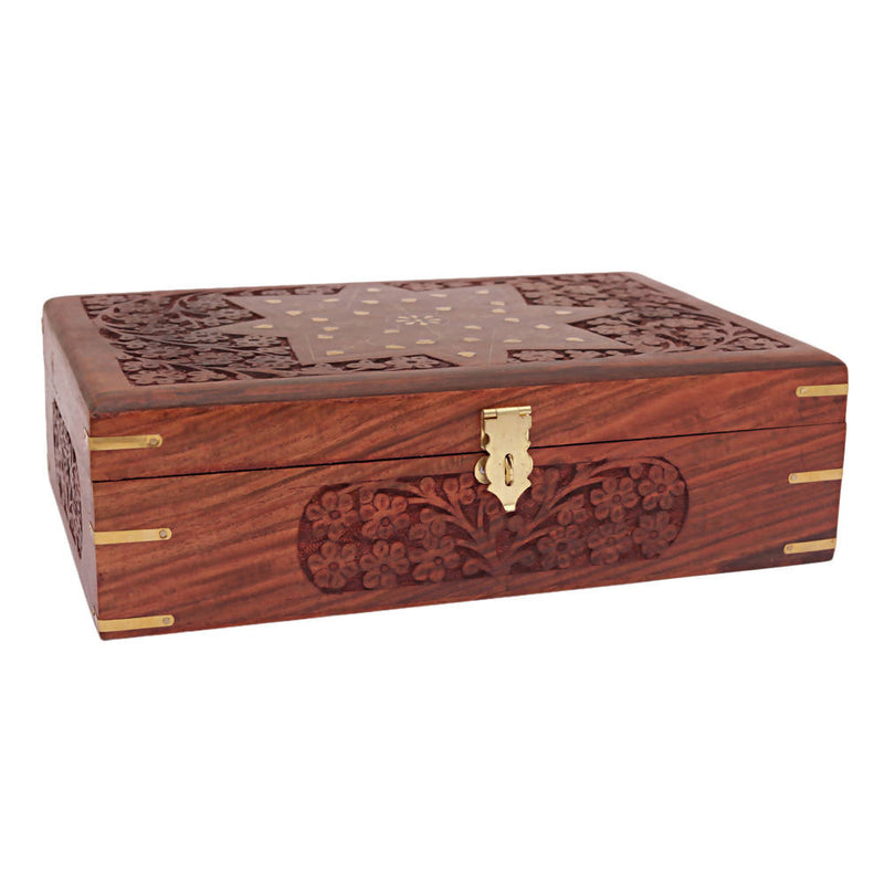 Nizalia Carved Motif Of Flora Handmade Beautiful Jewellery Box With Mirror - Limited Time Offer
