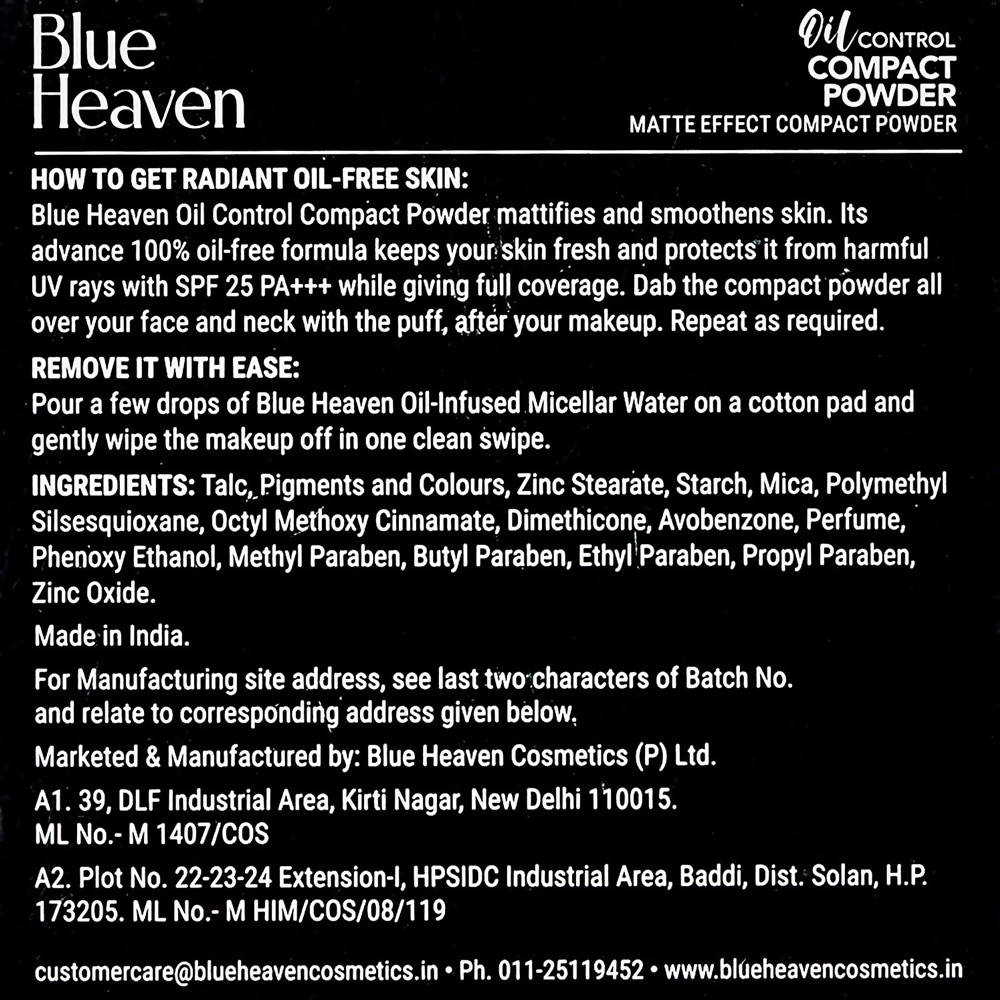 Blue Heaven Oil Control Compact Powder Matte Finish SPF 25 PA+++ Vanilla