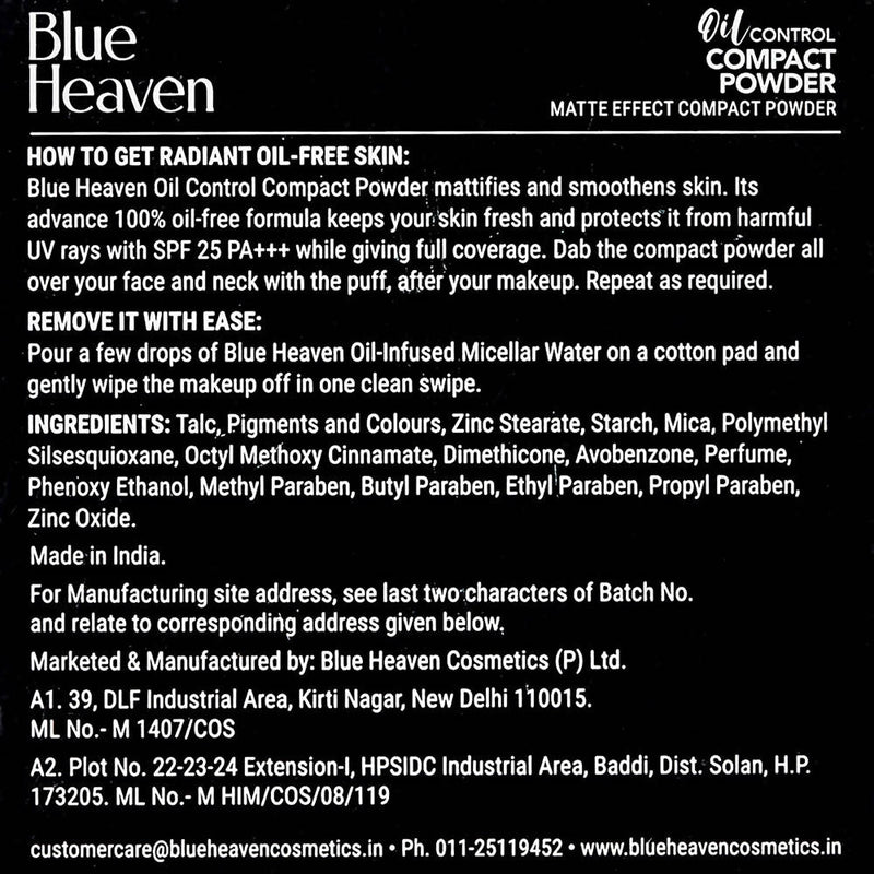 Blue Heaven Oil Control Compact Powder Matte Finish SPF 25 PA+++ Vanilla