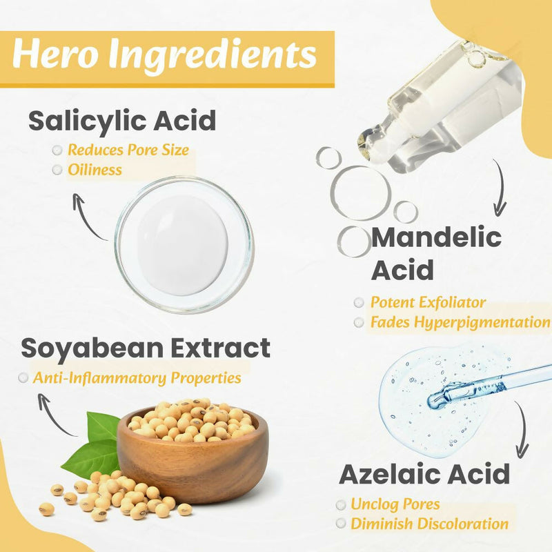 Wild Oak Anti Acne & Oil Control Face Serum 3X Power of 2% Salicylic Mandelic & Azelaic Acid, Anti-Acne Pore Cleansing & Skin Exfoliation