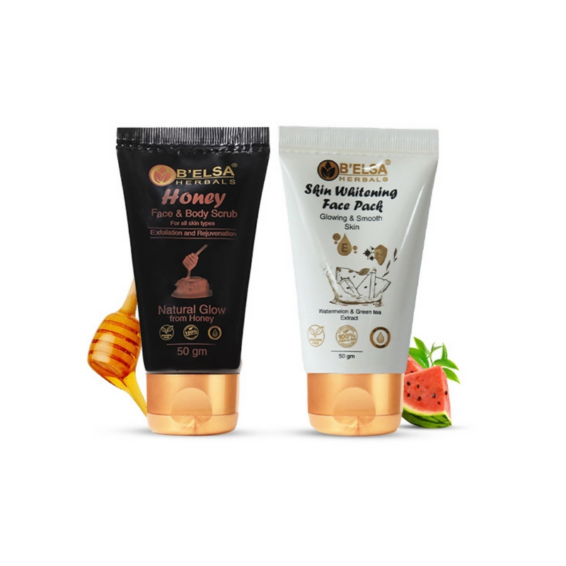 Belsa Herbals Skin Whitening Face Pack And Organic Honey Face & Body Scrub Combo