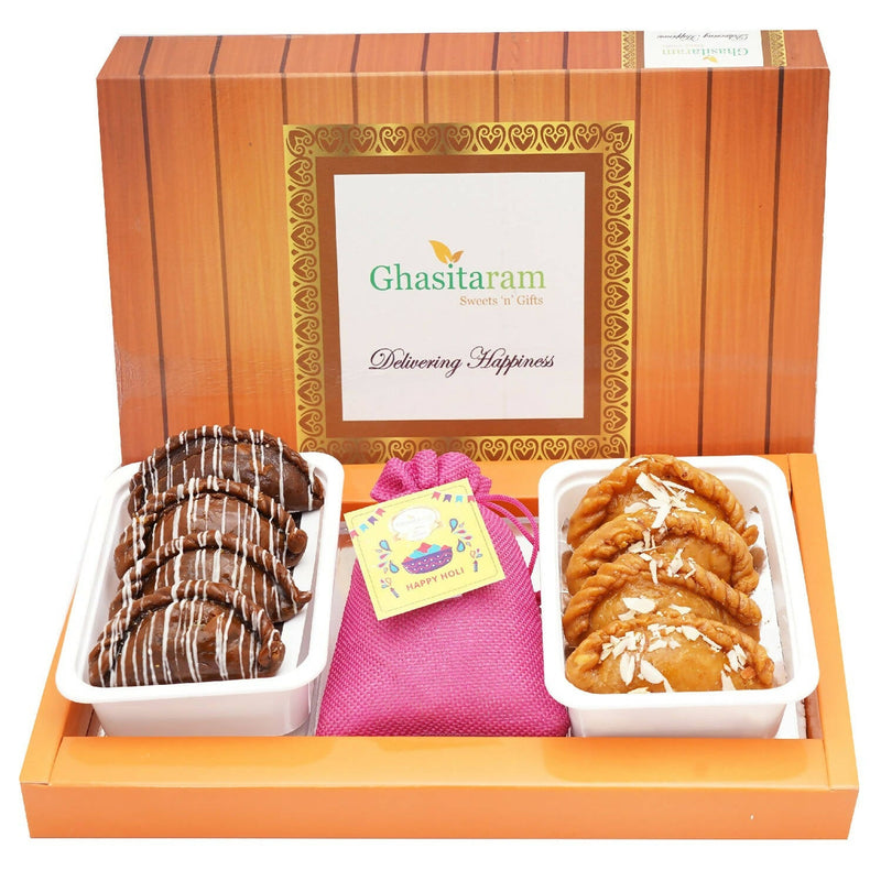 Ghasitaram Assorted Box of Gujiyas, Chocolate Gujiyas and Thandai