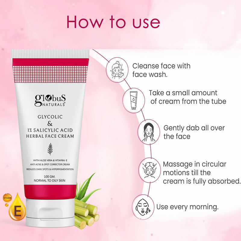 Globus Naturals Glycolic & 1% Salicylic Acid Herbal Anti Acne Face Cream