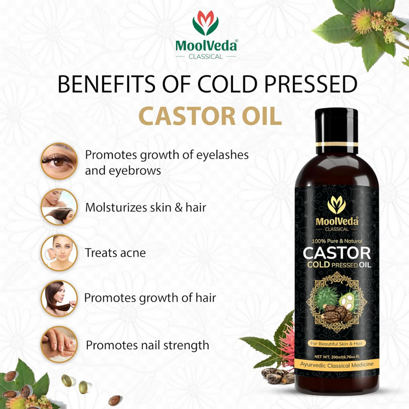Moolveda Pure Cold Pressed Castor Hair Oil For Hair Growth