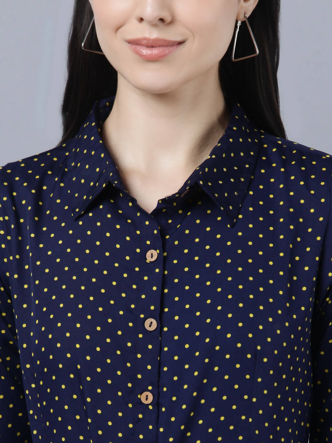 Myshka Women Navy Blue Yellow Printed Shirt Dress
