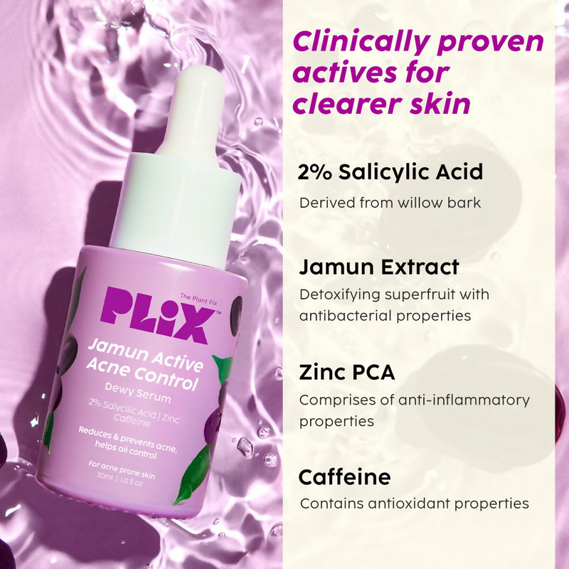 PLIX The Plant Fix Jamun Skincare With Cleanser, Body Wash & Active Acne Serum For Women & Men