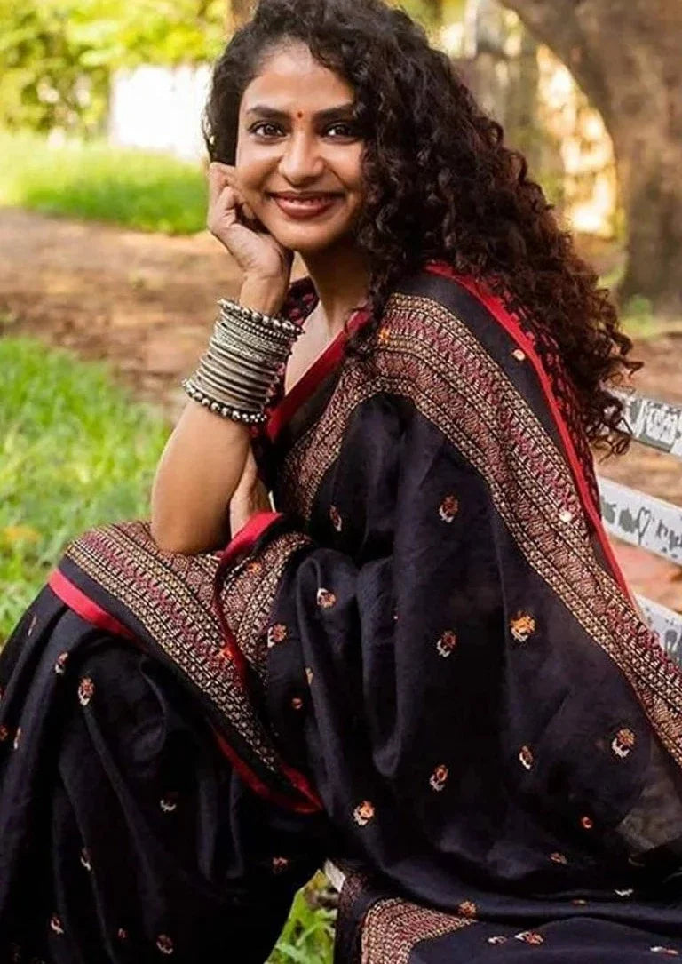 GoSriKi Women's Jute Silk Saree With Blouse Piece