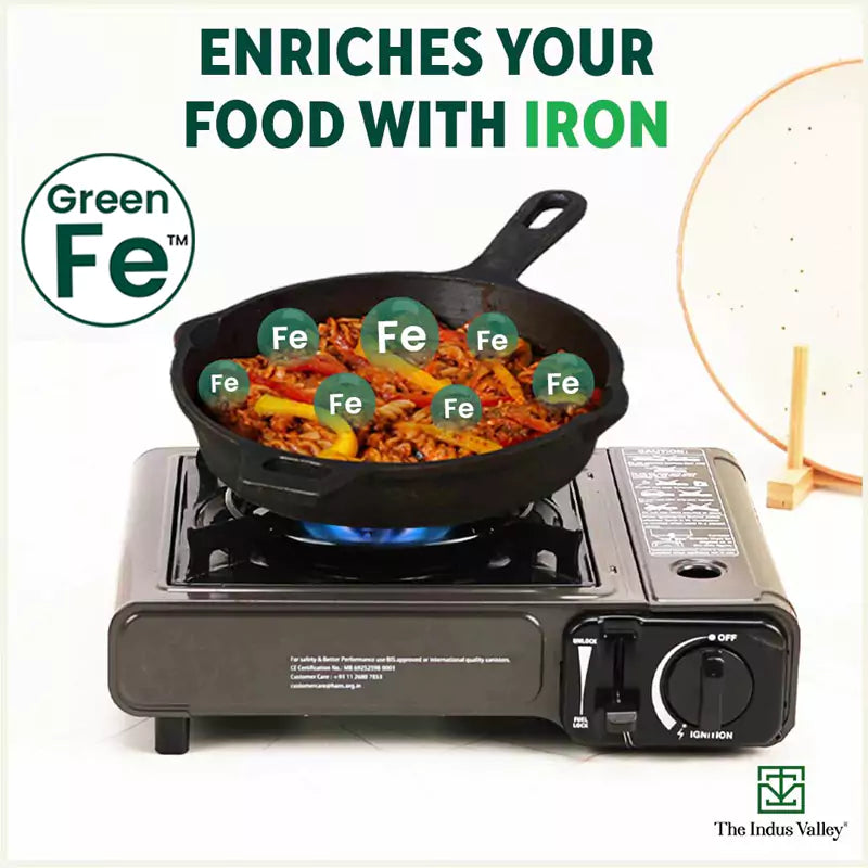 The Indus Valley Super Smooth Cast Iron Frypan+ Free ₹110 Spatula, Pre-seasoned, Nonstick, 100% Pure,Toxin-free, 25.4cm, 1.7L, 2.4kg