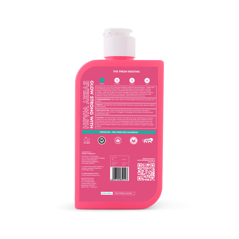 FreshLuxe Strength & Shine Shampoo Rice Water, Walnut Oil & Pea Protein For Damaged Hair & Reduce Split Ends