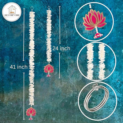 Pooja Room Decoration Item-Mandir Decoration Item, Set of 5 Long Length Off-White Flower