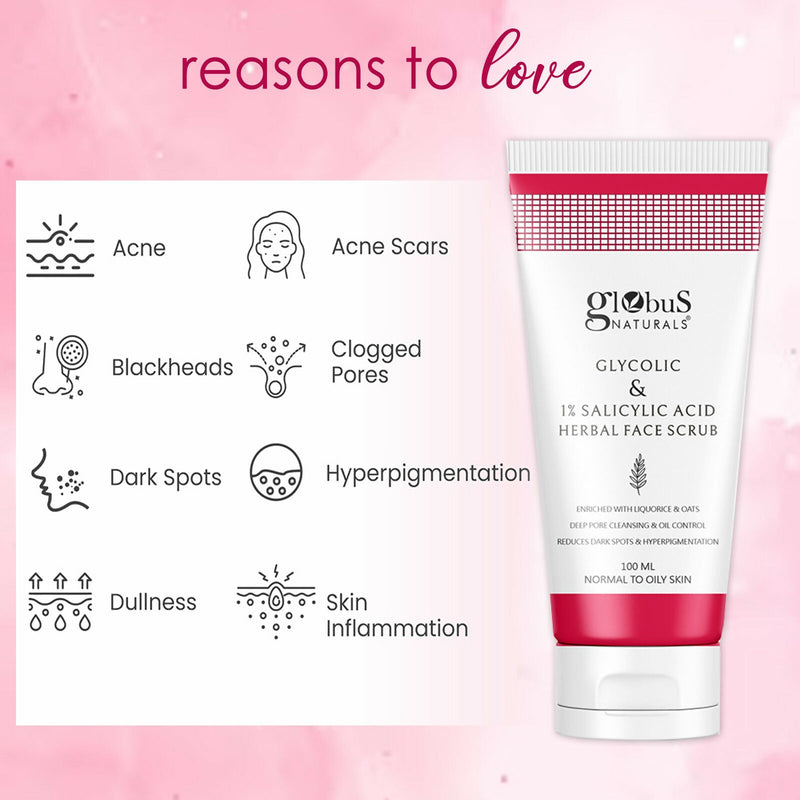 Globus Naturals Glycolic & 1% Salicylic Acid Herbal Anti Acne Face Scrub
