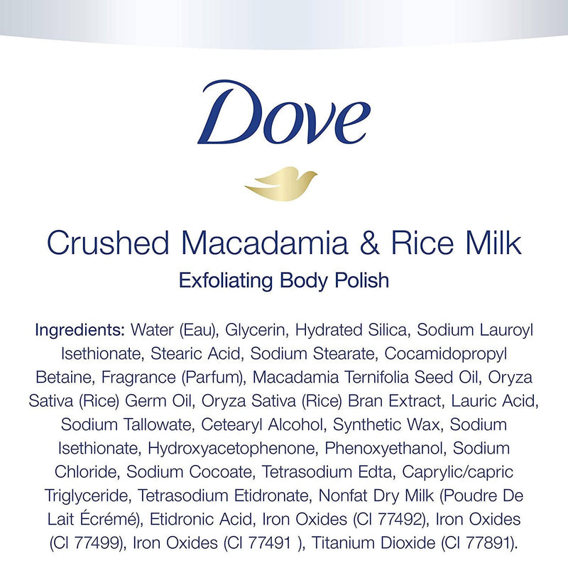 Dove Crushed Macadamia & Rice Milk Moderate Exfoliating Body Scrubating Body Polish Scrub