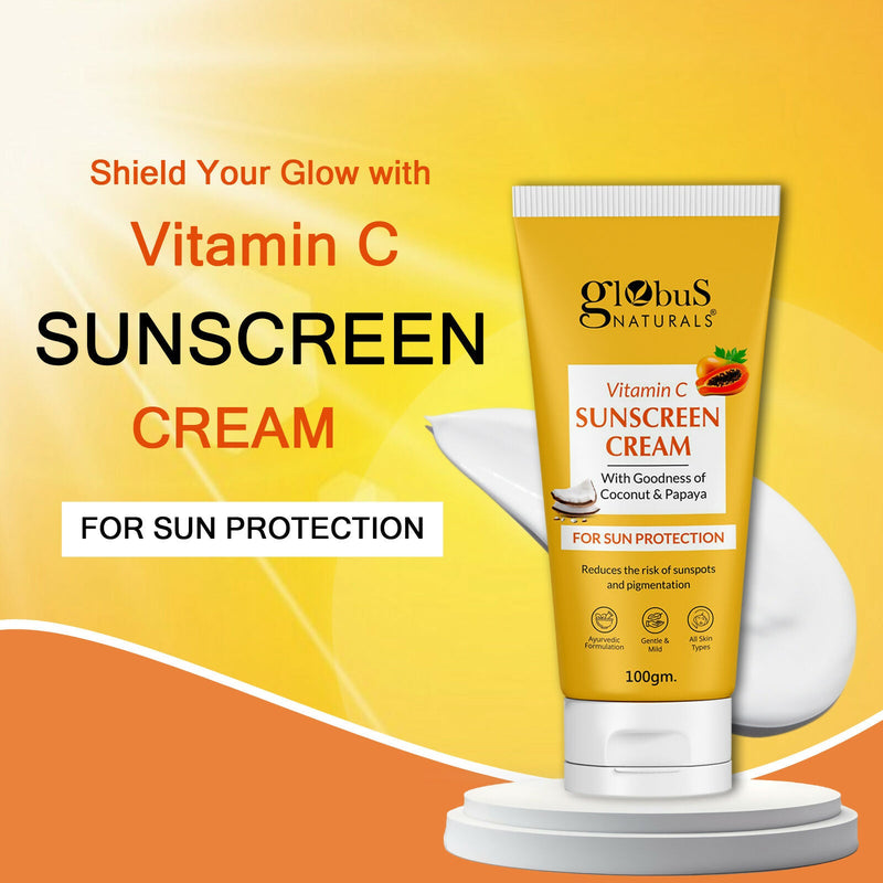 Globus Naturals Vitamin C Sunscreen Cream with Goodness of Coconut & Papaya For Sun Protection All Skin Types