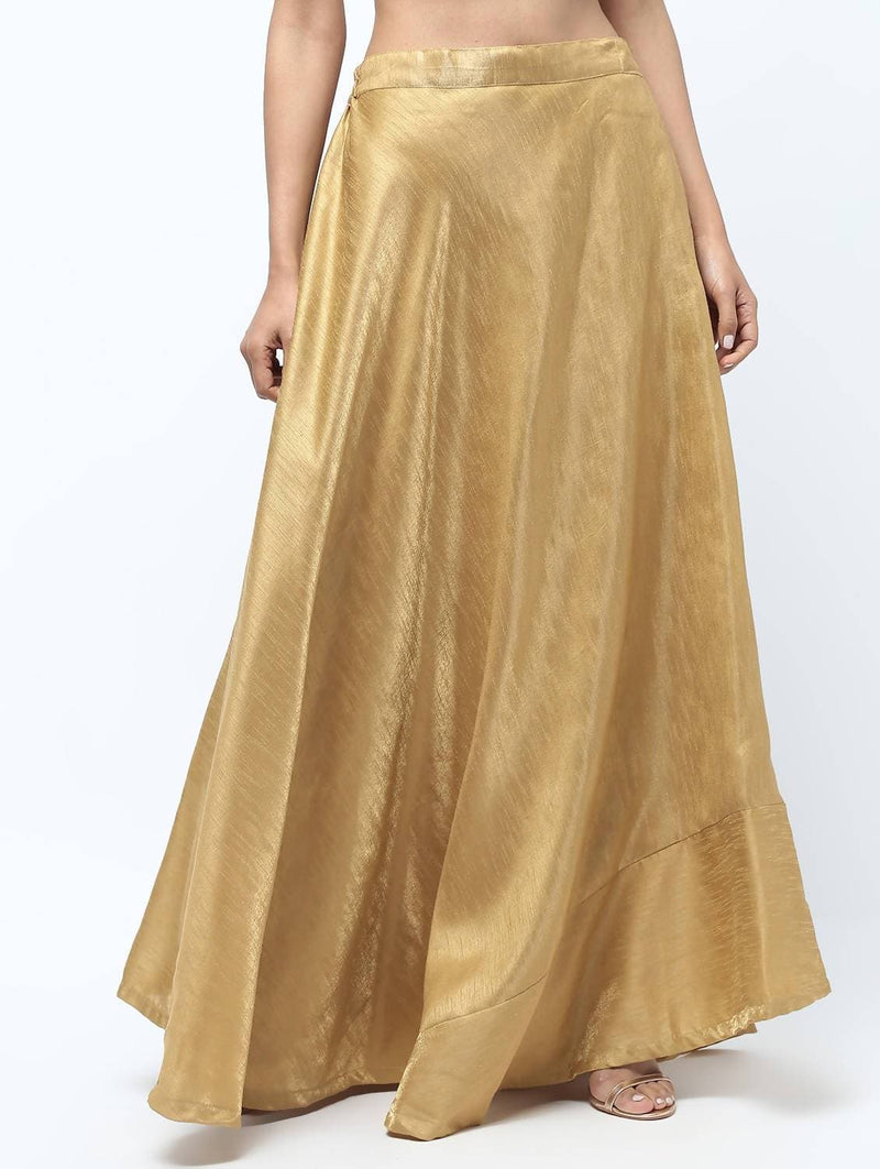 Cheera Golden Color Silk Blend Long Skirt