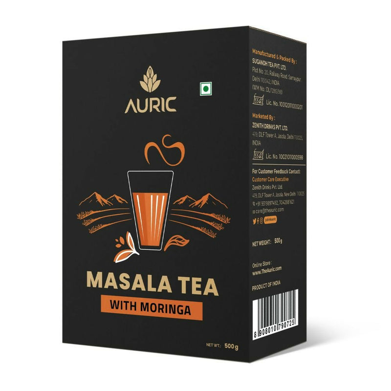 Auric Kadak Moringa Masala Tea - Black Tea from Assam & Darjeeling with Real Spices (Cardamom, Ginger, Black Pepper)