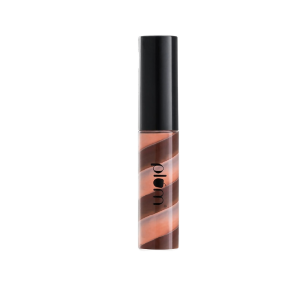 Lip gloss with a black and brown striped design on a white background