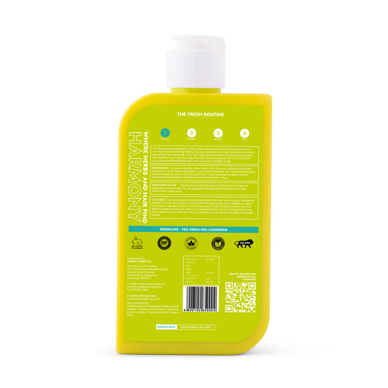 FreshLuxe Herbal Harmony Shampoo Anti-Dandruff Hair Cleanser with Aloe Vera, Neem & Sitafal