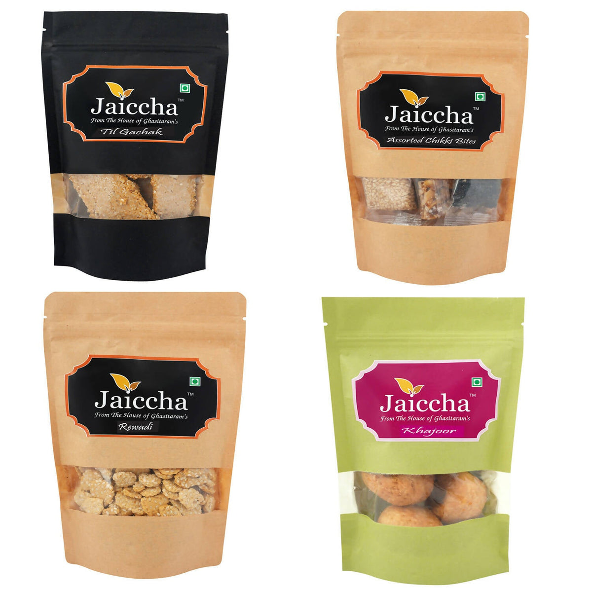 Ghasitaram Sankranti /Lohri Sweets Til Gachak, Lohri Khajoor, Gud Rewadi And Assorted Chikki Pouches Combo