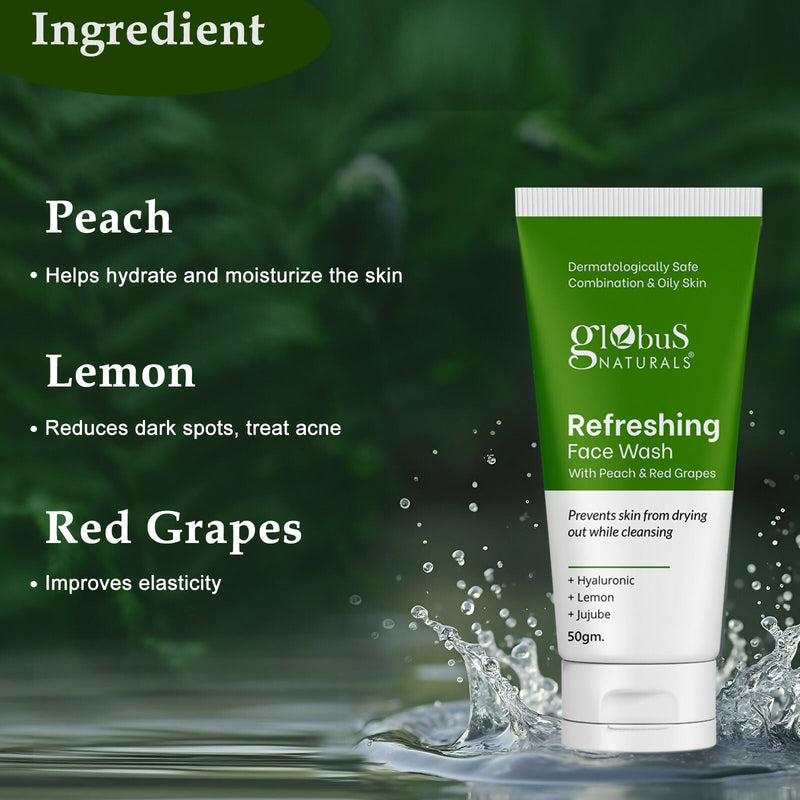 Globus Naturals Refreshing Face Wash with Peach & Red Grapes