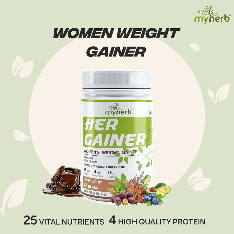 Myherb Women’s Weight Gainer, Her Gainer With 16 Herbs & Aguaje Fruit For Weight & Mass Gainer And Muscle Growth For Women