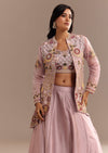 Lavender Silk Embroidered Jacket Lehenga Set