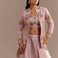 Lavender Silk Embroidered Jacket Lehenga Set