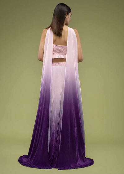 Lavender Ombre Skirt And Crop Top Set In The Crush, Paired With The Spaghetti Straps With A Sweet Heart Neckline