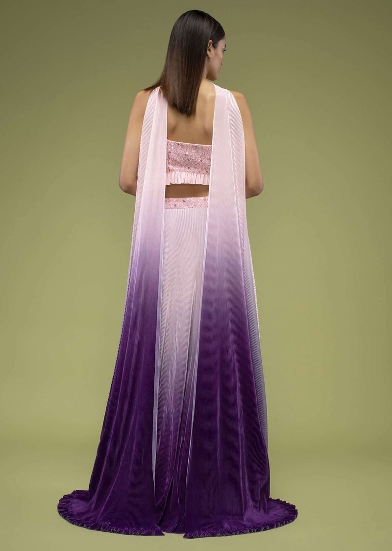 Lavender Ombre Skirt And Crop Top Set In The Crush, Paired With The Spaghetti Straps With A Sweet Heart Neckline