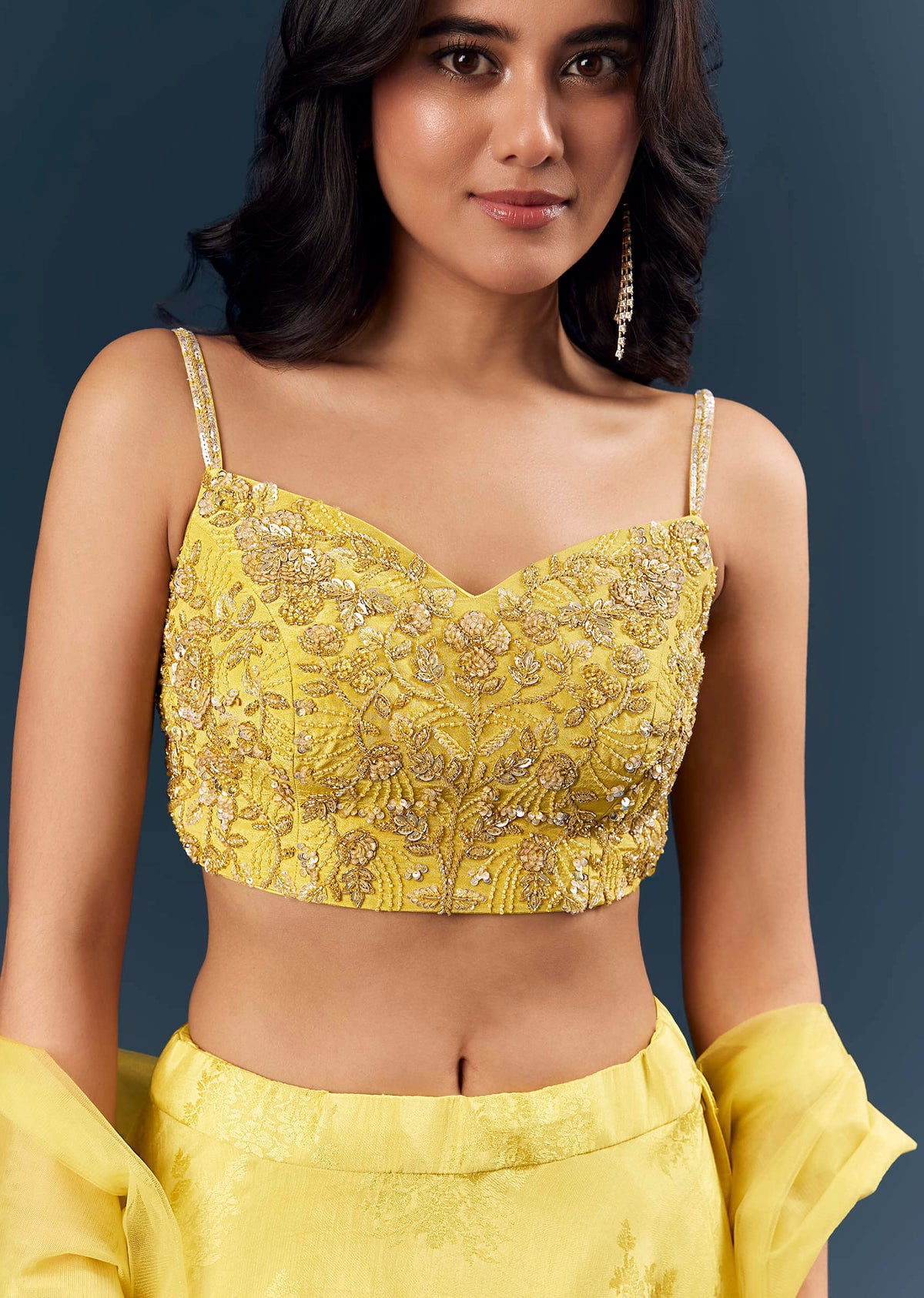 Lemon Yellow Banarasi Silk Bridesmaid Lehenga With Heavy Hand Embroidery