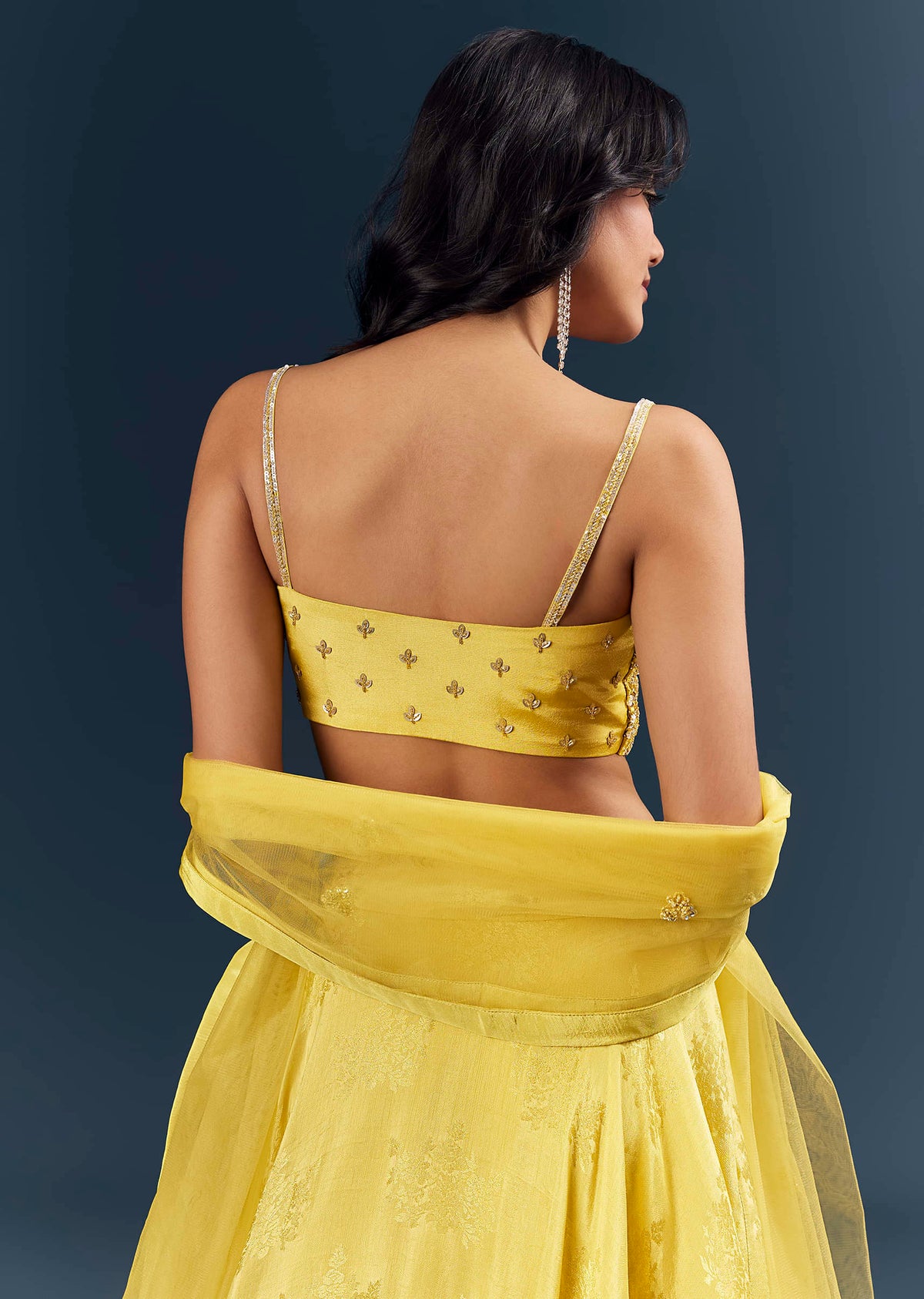Lemon Yellow Banarasi Silk Bridesmaid Lehenga With Heavy Hand Embroidery
