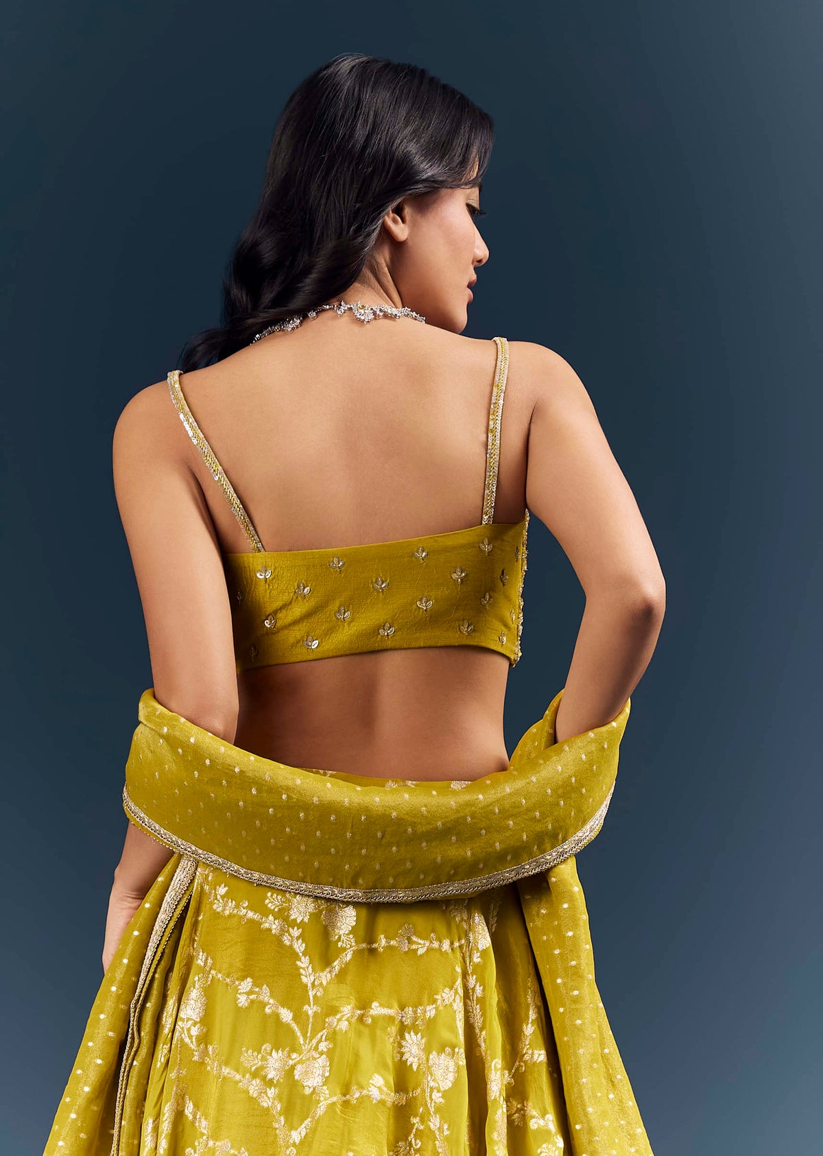 Lemon Yellow Banarasi Silk Bridesmaid Lehenga With Intricate Hand Embroidery