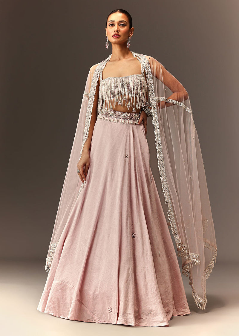 Lilac Lehenga And Stone Embellished Blouse With Dupatta