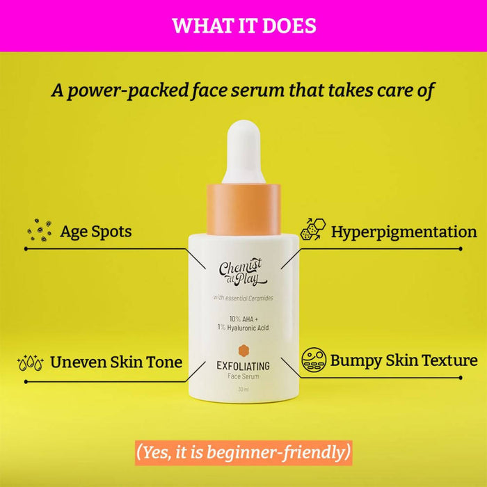 Chemist At Play Exfoliating Face Serum For Removes Dead Skin Cells, Provides Glow
