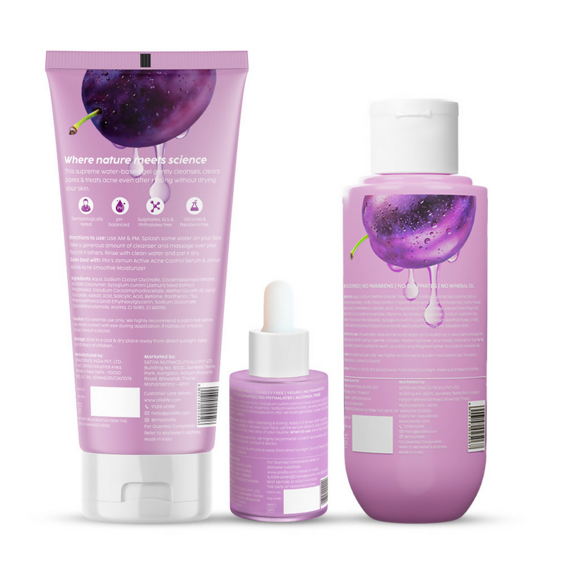 PLIX The Plant Fix Jamun Skincare With Cleanser, Body Wash & Active Acne Serum For Women & Men