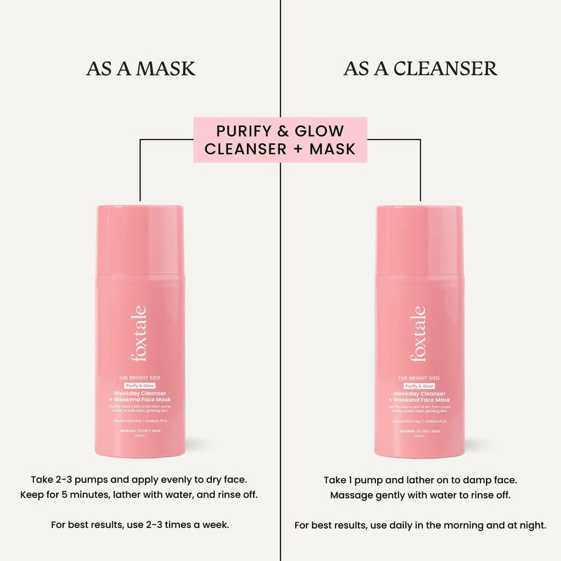 Foxtale Purify & Glow Cleanser + Mask With French Pink Clay & Sodium