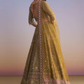 Mehendi Green Crepe Printed Bridesmaid Lehenga With Mirror And Sequin Work