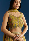 Mehendi Green Tissue Silk Lehenga With Zardosi Sequin Choli And Printed Dupatta