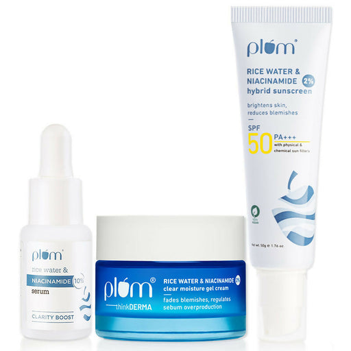 Plum Niacinamide Serum, Moisturizer & Sunscreen Kit For Bright, Blemish-Free, Hydrated Skin