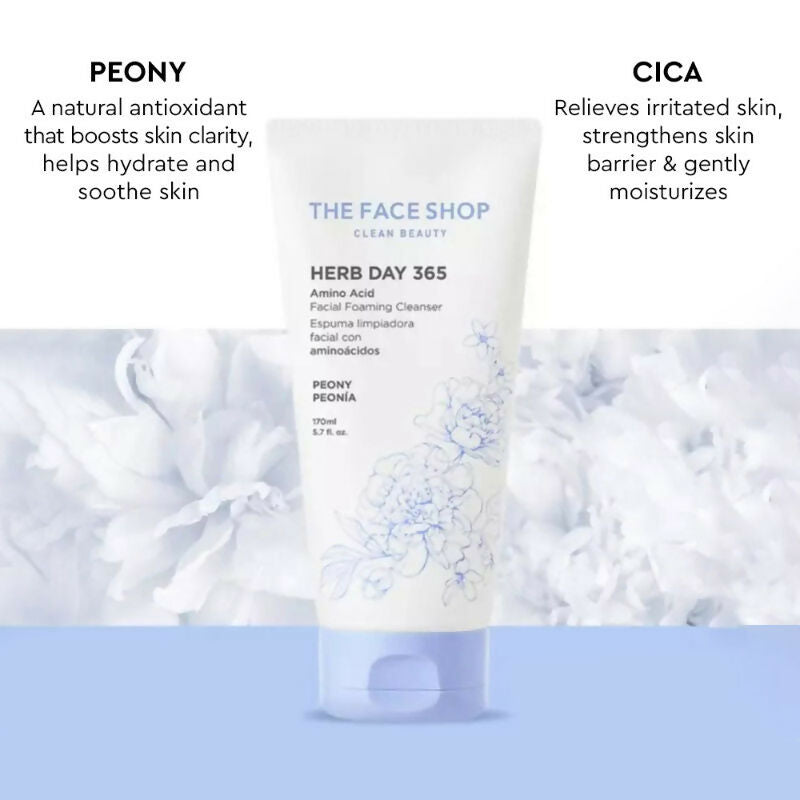 The Face Shop Herb Day Amino Acid Face Wash, Gentle Cleanser that Exfoliates & Brighten Skin - Korean Skincare