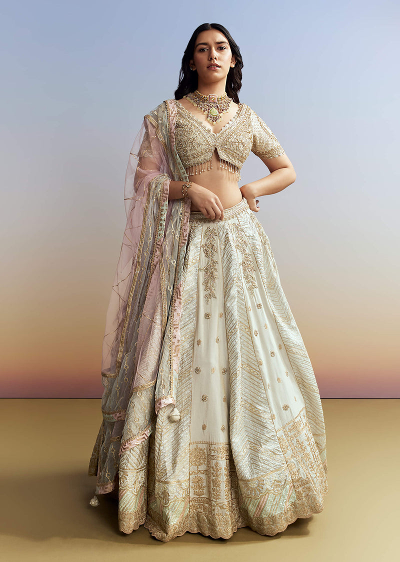 Mint Blue Tissue Embroidered Bridesmaid Lehenga