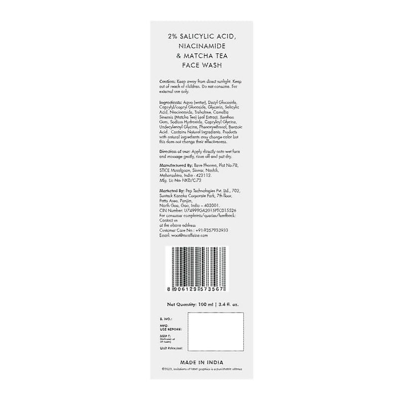 mCaffeine 2% Salicylic Acid Niacinamide & Matcha Tea Face Wash