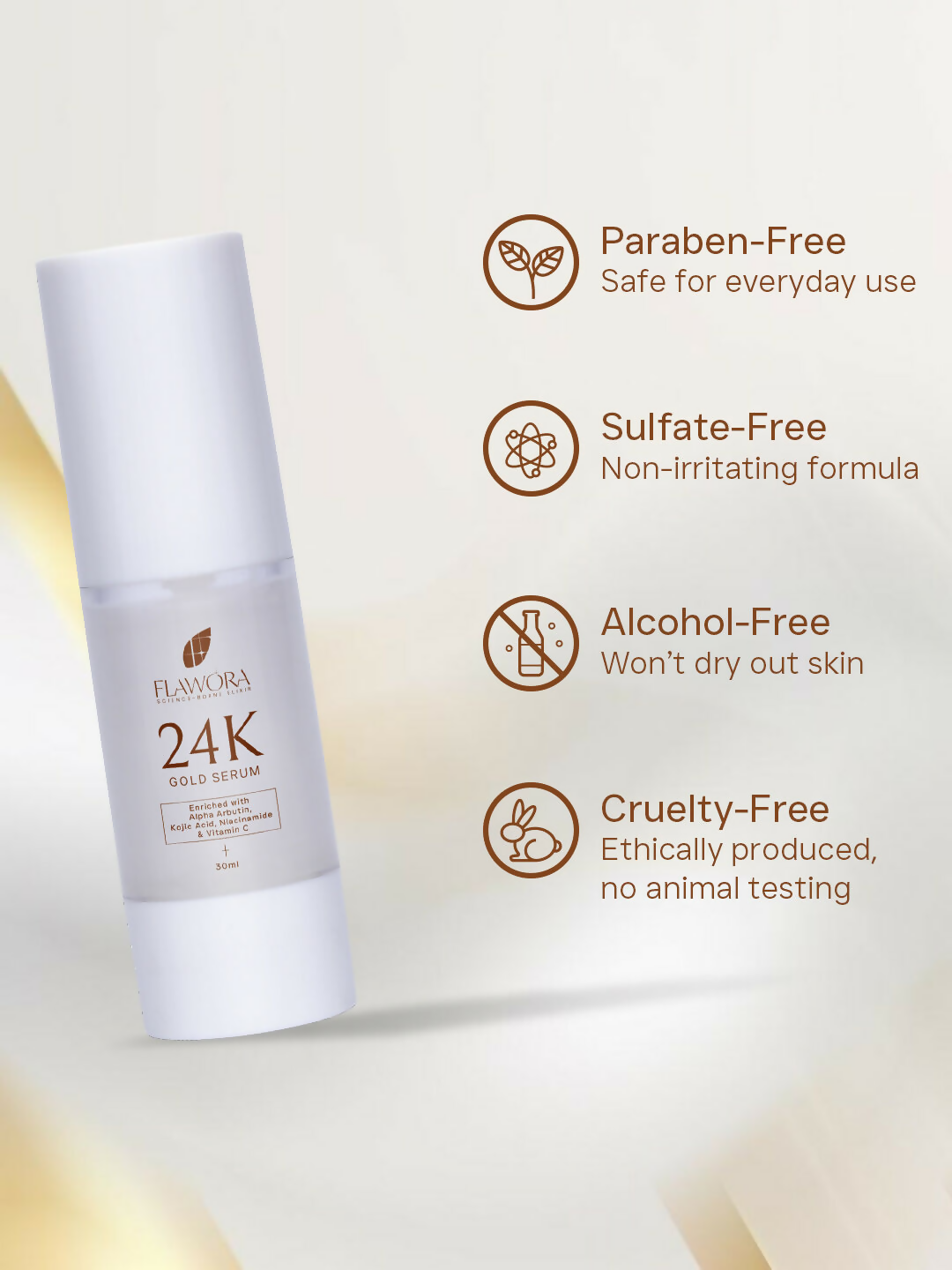 Flawora 24K Gold Face Serum With Vitamin C For Brightening & Anti-Aging Skin