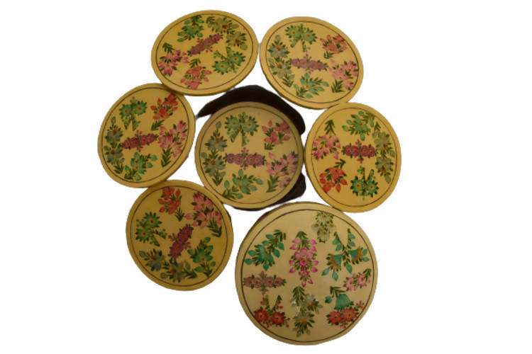 Nizalia Floral Motif Embossed Cream Paper Mache Round Coasters - Limited Time Offer