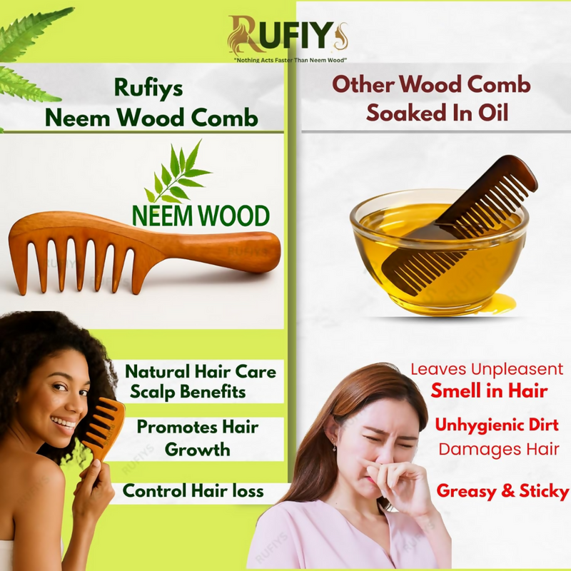 Rufiys Wooden Curly Hair Wide Neem Wood Comb
