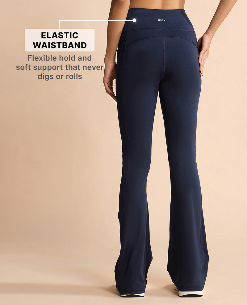 Women Stretchable Long Length Flared Pants Navy