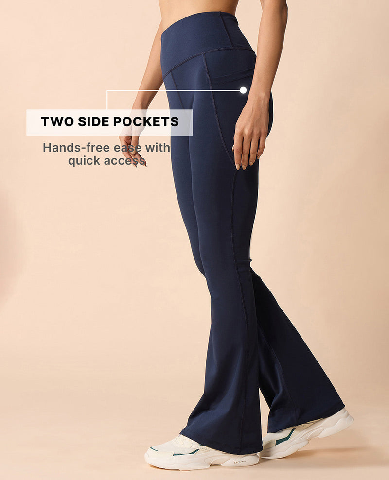 Women Stretchable Long Length Flared Pants Navy