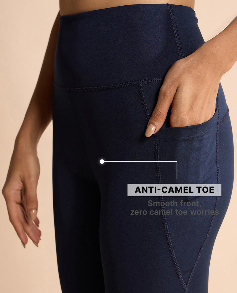 Women Stretchable Long Length Flared Pants Navy