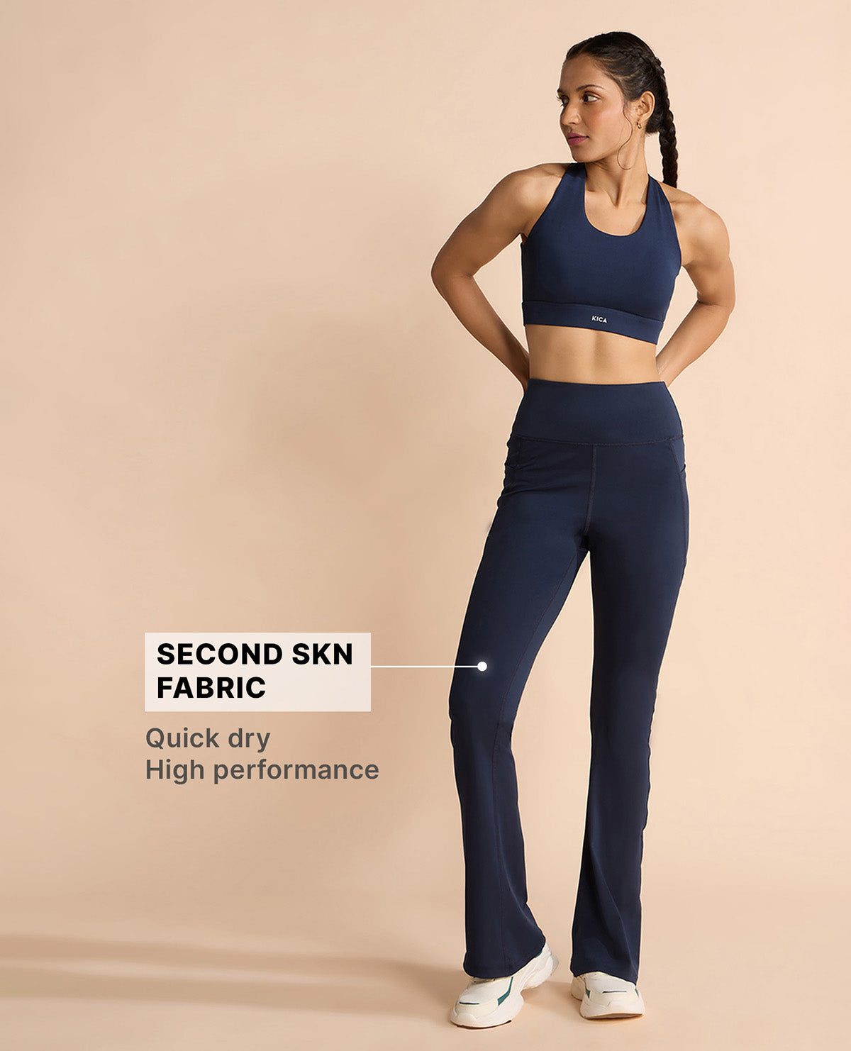 Women Stretchable Long Length Flared Pants Navy