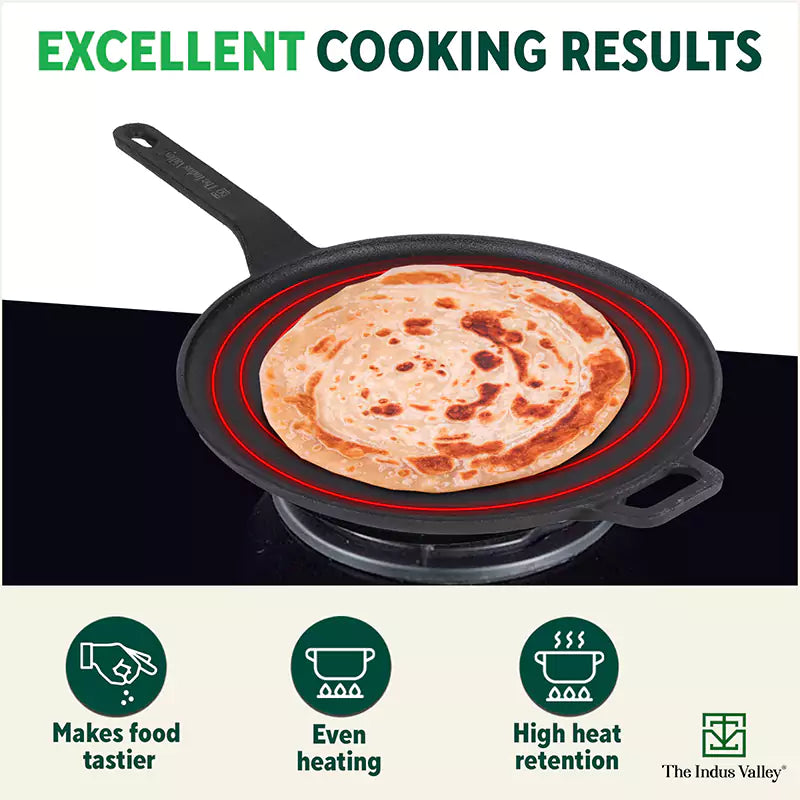 The Indus Valley CASTrong Cast Iron Tawa With Long Handle,Pre-seasoned, Nonstick, 100% Pure, Toxin-free, Induction, 28.5cm, 2.4kg
