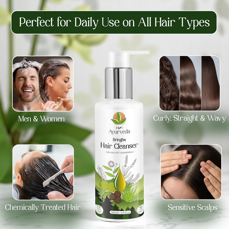 Him Ayurveda Green Tea Bringha Hair Cleanser Ayurvedic Shampoo For Hair Growth & Hair Fall Control